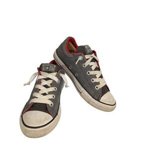 Converse All Star Junior big kids Size 2.5 Gray Red Canvas Sneakers shoes